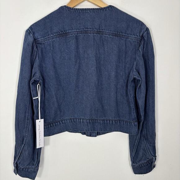 Young Fabulous & Broke Dayla Collarless Denim Jacket Small Button Up Cropped NWT - Picture 6 of 9